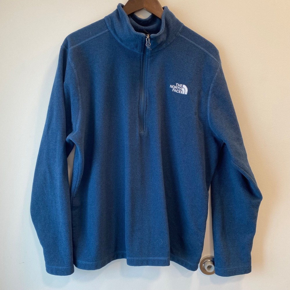 The North Face Pullover M XL Blue 1/4 Zip Textured Waffle Knit Outdoor Gorpcore